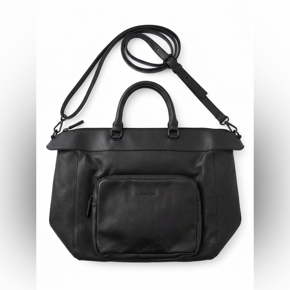 NEW! Bench Black Textured Leather Carryall with Detachable Strap